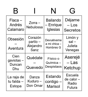 Bingo Musical Bingo Card