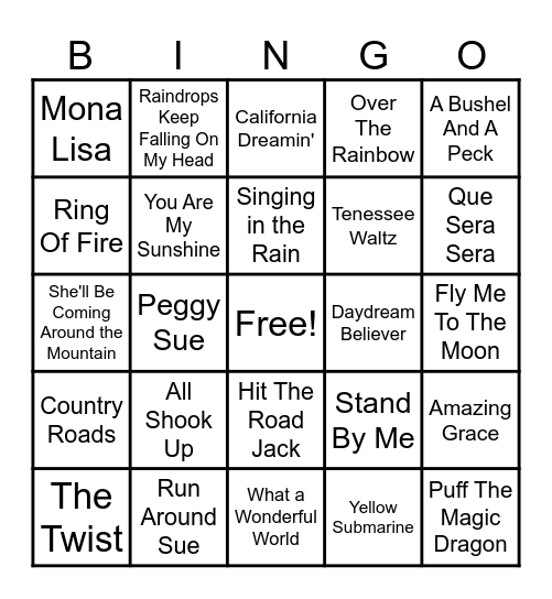 Oldie Goldies Bingo Card