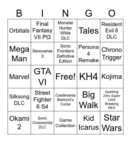 Summer Games Fest Bingo Card