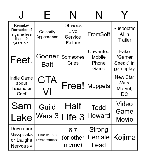 Summer Game Fest 2026 Bingo Card