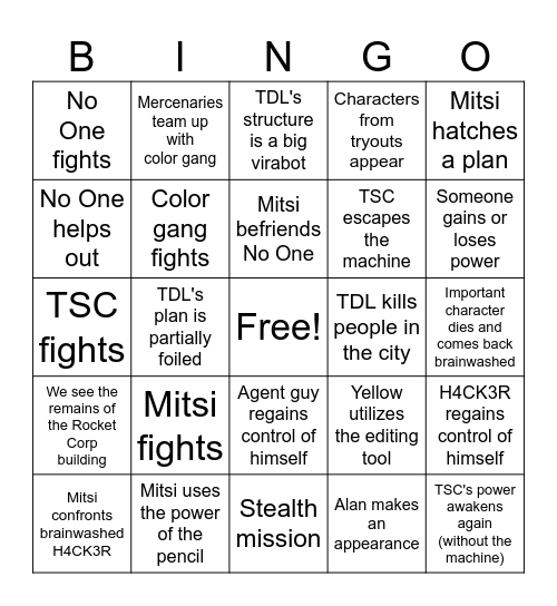AvA 14 Predictions Bingo Card