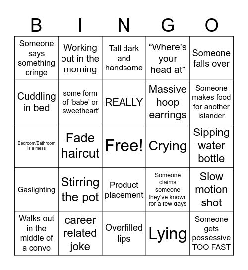 Love Island Bingo Card