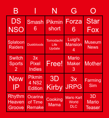 Nintendo Switch 2 Direct 6/9 Bingo Card