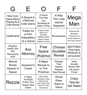 SGF 2026 Bingo Card