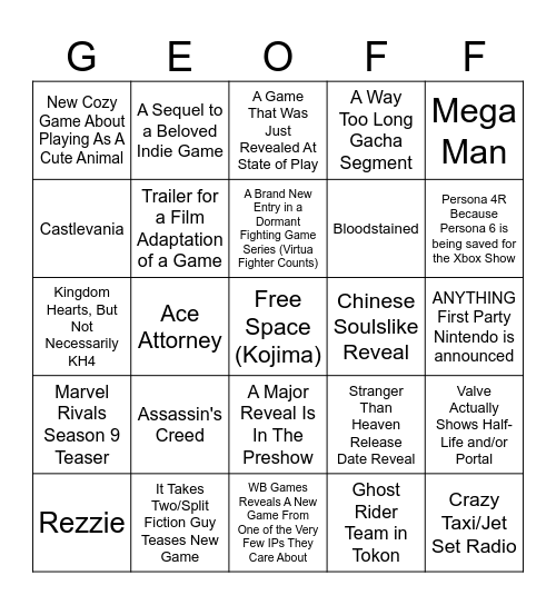 SGF 2026 Bingo Card