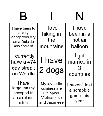 Tali Bingo Card