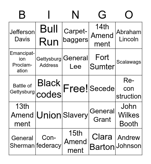 The Civil War Bingo Card
