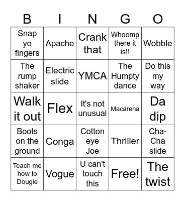 Song with a specific dance Bingo Card