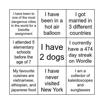 Tali Bingo Card