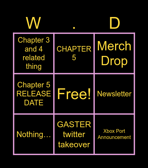 Deltarune Tomorrow Bingo Card