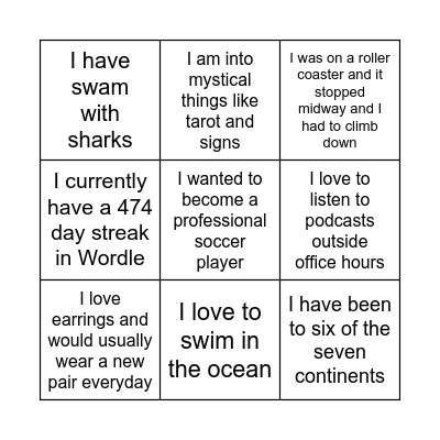 Kirsten Bingo Card