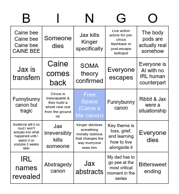 TADC ep 9 predictions Bingo Card