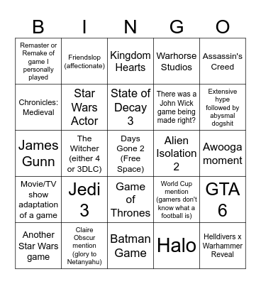 Summer Games Fest 2026 Bingo Card