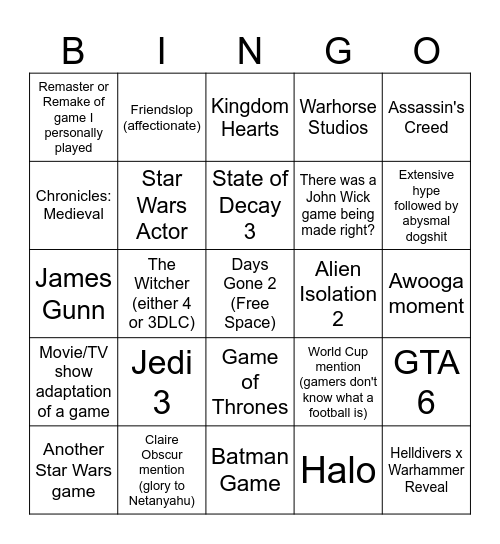 Summer Games Fest 2026 Bingo Card