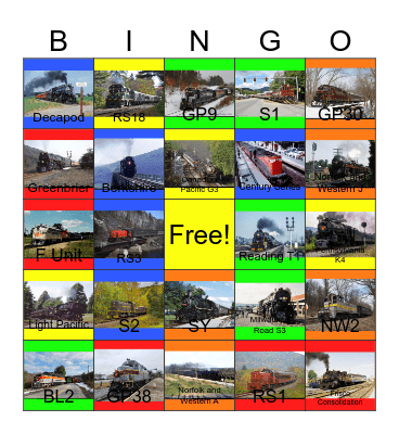 Steam and Diesel Excursions in the Northeast Bingo Card