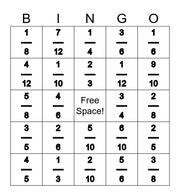 Fractions Bingo!! Bingo Card
