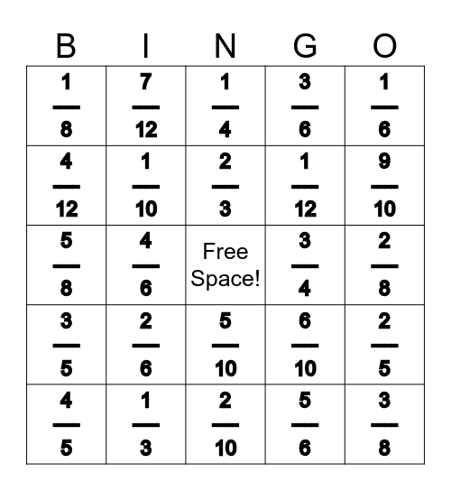 Fractions Bingo!! Bingo Card