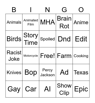 Untitled Bingo Card