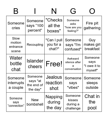 Love Island Bingo Card