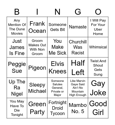 Ewan and Neo’s Stag Do Bingo Card