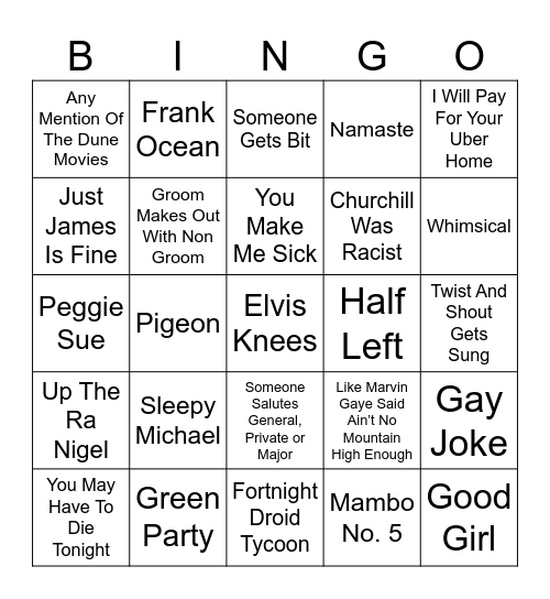 Ewan and Neo’s Stag Do Bingo Card