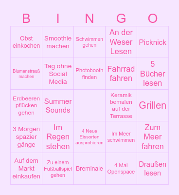Sommer 2026 Bingo Card