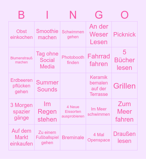 Sommer 2026 Bingo Card