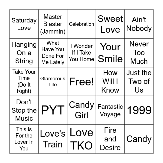 R&Bingo - 1980s Bingo Card