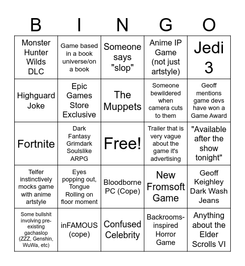 Summer Games Fest 2026 Bingo (Day 1 Patch) Bingo Card