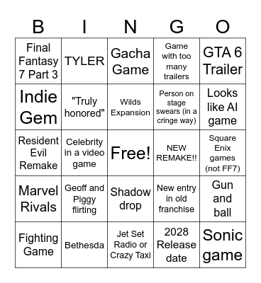 SGF Bingo Card