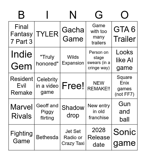 SGF Bingo Card