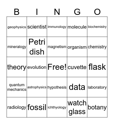 Science Vocabulary Bingo Card