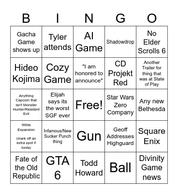 SGF Bingo Card