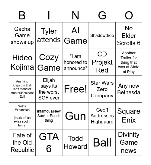 SGF Bingo Card