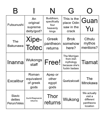 God of War Laufey Bingo Card