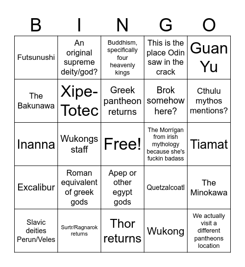 God of War Laufey Bingo Card