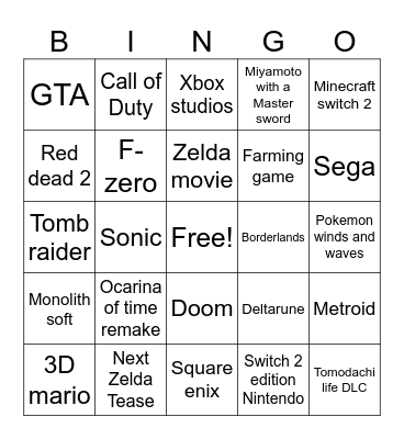 Nintendo Direct, June 2026 Bingo Card