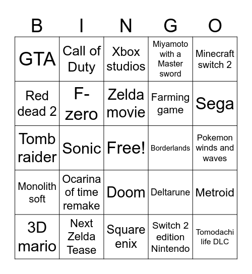 Nintendo Direct, June 2026 Bingo Card