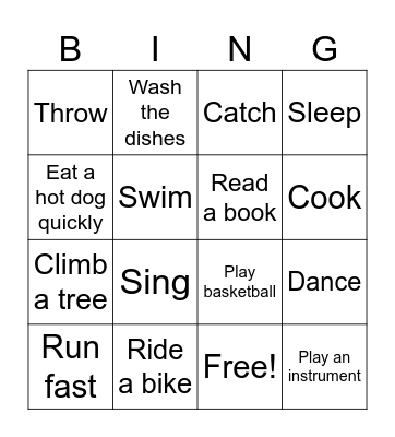 Can/Can't Bingo Card