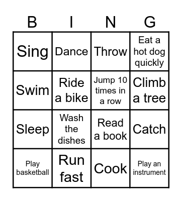 Can/Can't Bingo Card