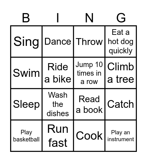 Can/Can't Bingo Card