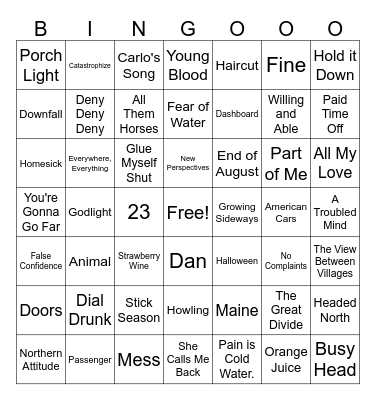 Noah Kahan August - 9 - 2026 Wish List Bingo Card