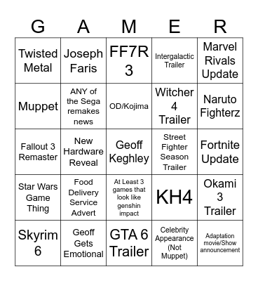 Summer Games Fest 2026 Bingo Card