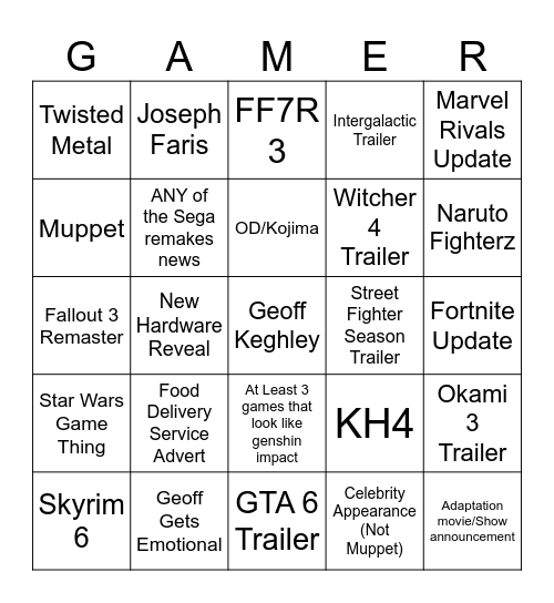 Summer Games Fest 2026 Bingo Card