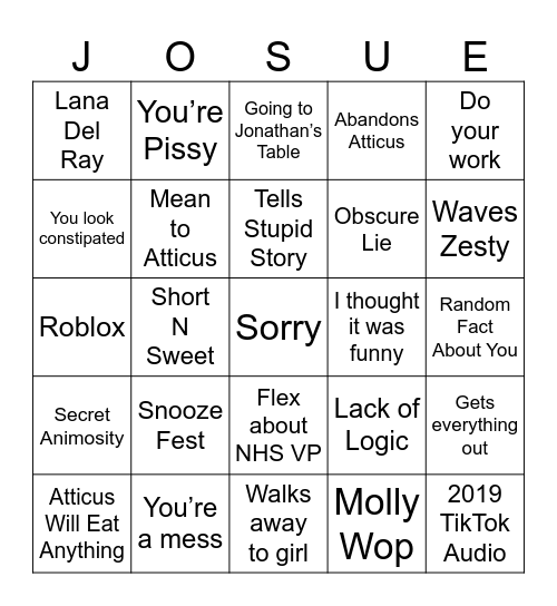 Josue Bingo Card