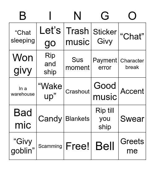 Whatnot Bingo Card