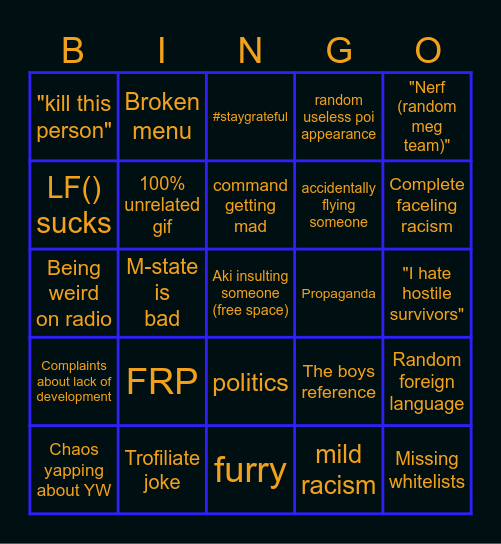 Actor bingo Card