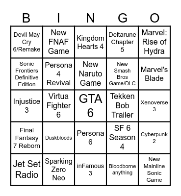 Summer Games Fest/Xbox Showcase Bingo Card