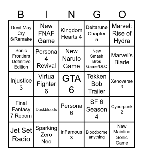 Summer Games Fest/Xbox Showcase Bingo Card