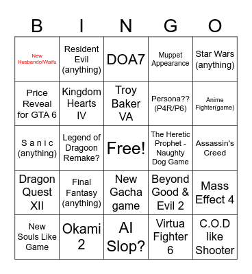 Summer Games Fest 2026 Bingo Card